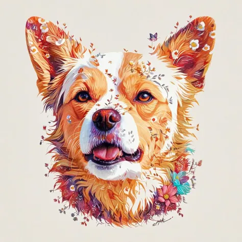 <lora:Floral_Watercolour:1> dog in the style of fl0r4lstyl3,
