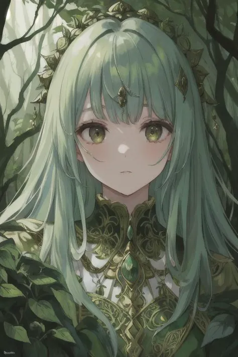 a close up of a person with long hair and green hair