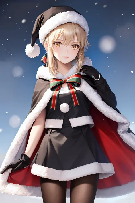 (masterpiece, best quality:1.2), solo, 1girl, sabaltsanta, slight smile, looking at viewer, santa hat, santa costume, cape, fur ...