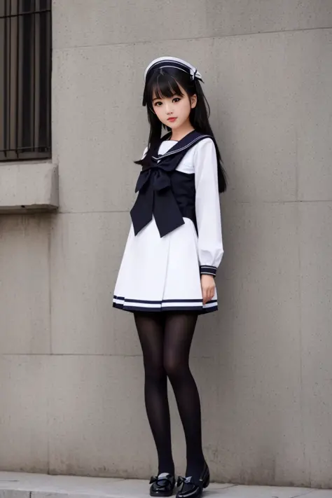 modelshoot style, (extremely detailed CG unity 8k wallpaper),1girl, solo, long_hair, shoes, bow, sailor_collar, long_sleeves, st...