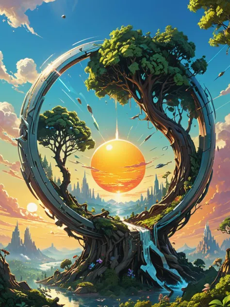 Metal pin of an insane details, Foolish (tanghulu:1.3) , trees and Space-time continuum in background, Sun in the sky, Sharp and in focus, Glitchcore, side light, symbolism, hyperdetailed, (scene art by Atey Ghailan:0.7) , Boris Vallejo, Modern Disney, key...