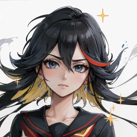 anime girl with long black hair and blue eyes in a sailor outfit