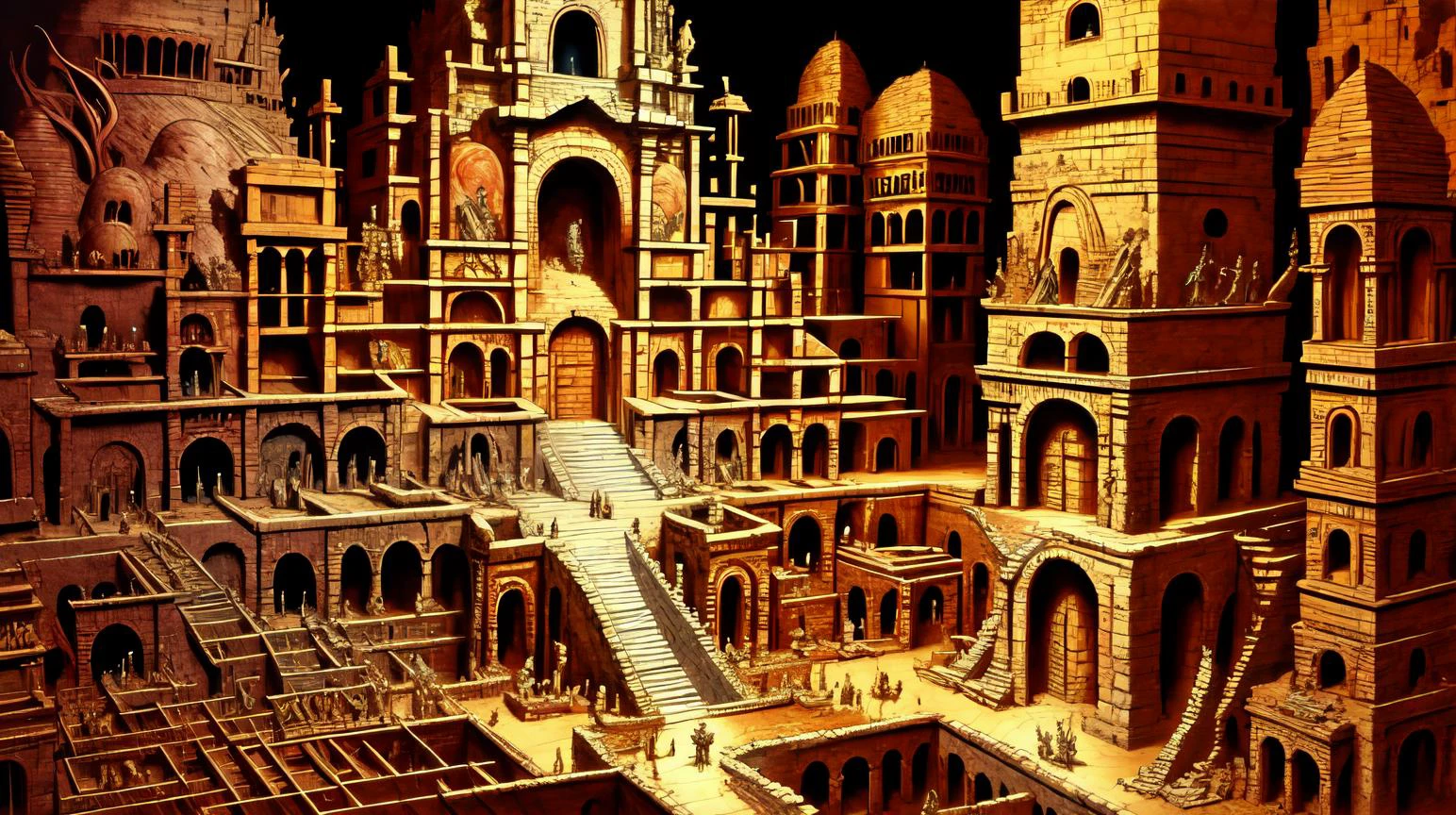 (Parchemins de bibliothèques de catacombes de gnomes souterrains:0.5) (Ruines civilisations anciennes ruines statues reliques:0.5) complexe, détaillé, ((Couleur jaune pâle teintée):0.3), art conceptuel de chef-d&#39;œuvre