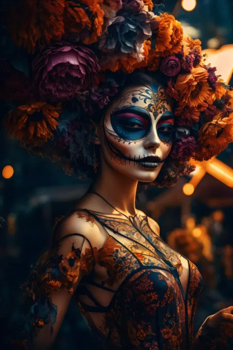 masterpiece, best quality, volumetric lighting, young woman in xyzgg style, Solidaster, intricate details, looking at viewer, A sinister carnival tent, filled with eerie attractions and mysterious performers background