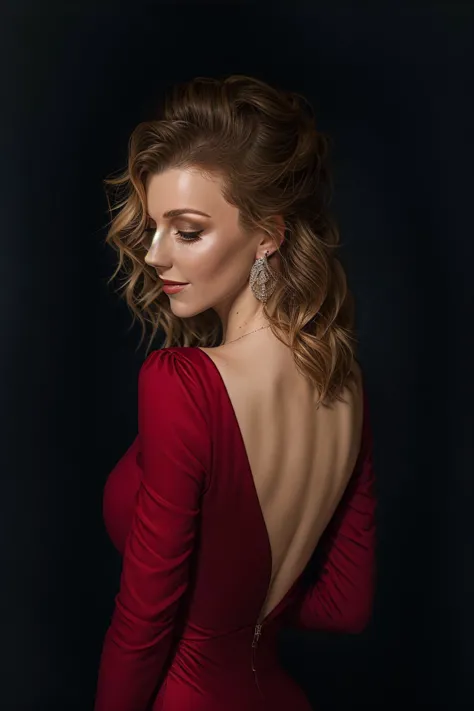 <lora:Julianna_Karaulova_v2:0.85> (portrait:1.1) of woman in red dress <lora:lowkey11:1> (dark background, black background, backlit:1.2)