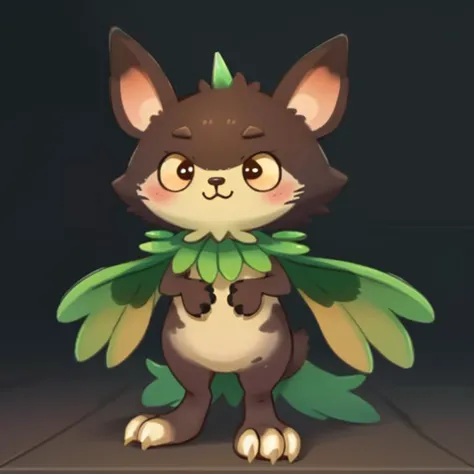 a cartoon cat with a green leaf on its head