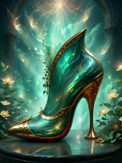 ethereal fantasy concept art of   gold and green theme with red accents, <lora:add-detail-xl:1>  <lora:DonMD3m0nXL:1> DonMD3m0nX...