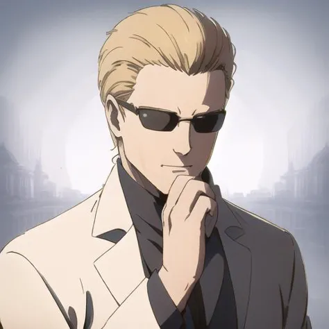 (Albert Wesker:1.4), upper body, highly detailed, highres, extremely detailed, detailed background, perfect eyes, perfect face, high quality, detailed face, anime, best quality, masterpiece, 4k, 8k, absurd resolution, cinematic lights, intricate detail, detailed hands, detailed eyes, animation, illustration, back combed hair, (blonde hair:1.4), combed back, hair back, short hair, comb back hair, (1man), back comb haircut, mature male, looking at viewer, shades, sunglasses, 1boy, black shirt, high definition, sharp focus, <lora:neg4all_bdsqlsz_V3.5:1>, OverallDetail, deep shadow, dimly lit, shade, animification, <lora:dreamlookai_lora_db_bb89d853_ckp_9966b693_step_3000_Wesker:0.7> wesker, <lora:Hiroyuki Kitazume:0.4>, edgQuality, Illust-InstaFilter, <lora:beard_slider_v10:-3>, <lora:gender_slider_v1:-4>, Best_QualityPos, Earth-QualityPos, BodyPositive, slick back hair, <lora:AlbertWeskerRE:0.5> AlbertWeskerRE, <lora:neg_bdsqlsz_V2:1>, <lora:hyperdenoiser_v090:0.6>, <lora:hyperrefiner_v090:0.6>, <lora:REAlbertWesker:0.7> REAlbertWesker, <lora:LabCoat-000007:1> (lab coat), (open lab coat), (white lab coat), laboratory, (culture tank), (adjusting glasses on nose), smirking