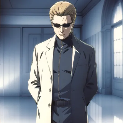 (Albert Wesker:1.4), upper body, highly detailed, highres, extremely detailed, detailed background, perfect eyes, perfect face, high quality, detailed face, anime, best quality, masterpiece, 4k, 8k, absurd resolution, cinematic lights, intricate detail, detailed hands, detailed eyes, animation, illustration, back combed hair, (blonde hair:1.4), combed back, hair back, short hair, comb back hair, (1man), back comb haircut, mature male, looking at viewer, shades, sunglasses, 1boy, black shirt, high definition, sharp focus, <lora:neg4all_bdsqlsz_V3.5:1>, OverallDetail, deep shadow, dimly lit, shade, animification, <lora:dreamlookai_lora_db_bb89d853_ckp_9966b693_step_3000_Wesker:0.7> wesker, <lora:Hiroyuki Kitazume:0.4>, edgQuality, Illust-InstaFilter, <lora:beard_slider_v10:-3>, <lora:gender_slider_v1:-4>, Best_QualityPos, Earth-QualityPos, BodyPositive, slick back hair, <lora:AlbertWeskerRE:0.5> AlbertWeskerRE, <lora:neg_bdsqlsz_V2:1>, <lora:hyperdenoiser_v090:0.6>, <lora:hyperrefiner_v090:0.6>, <lora:REAlbertWesker:0.7> REAlbertWesker, (full body), <lora:LabCoat-000007:1> (lab coat), (open lab coat), (white lab coat), laboratory, (culture tank), (adjusting eyewear),