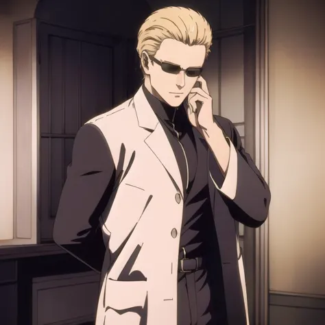 (Albert Wesker:1.4), upper body, highly detailed, highres, extremely detailed, detailed background, perfect eyes, perfect face, high quality, detailed face, anime, best quality, masterpiece, 4k, 8k, absurd resolution, cinematic lights, intricate detail, detailed hands, detailed eyes, animation, illustration, back combed hair, (blonde hair:1.4), combed back, hair back, short hair, comb back hair, (1man), back comb haircut, mature male, looking at viewer, shades, sunglasses, 1boy, black shirt, high definition, sharp focus, <lora:neg4all_bdsqlsz_V3.5:1>, OverallDetail, deep shadow, dimly lit, shade, animification, <lora:dreamlookai_lora_db_bb89d853_ckp_9966b693_step_3000_Wesker:0.7> wesker, <lora:Hiroyuki Kitazume:0.4>, edgQuality, Illust-InstaFilter, <lora:beard_slider_v10:-3>, <lora:gender_slider_v1:-4>, Best_QualityPos, Earth-QualityPos, BodyPositive, slick back hair, <lora:AlbertWeskerRE:0.5> AlbertWeskerRE, <lora:neg_bdsqlsz_V2:1>, <lora:hyperdenoiser_v090:0.6>, <lora:hyperrefiner_v090:0.6>, <lora:REAlbertWesker:0.7> REAlbertWesker, (full body), <lora:LabCoat-000007:1> (lab coat), (open lab coat), (white lab coat), laboratory, (culture tank), (adjusting glasses on nose),