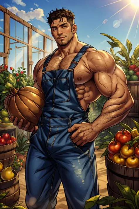 realistic, masterpiece, intricate details, detailed background, depth of field, cinematic, bara, muscular, pectorals, photo of a...
