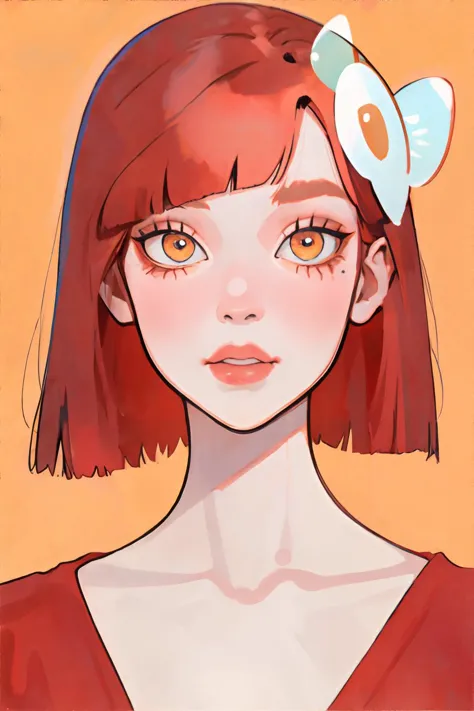 <lora:flatartstyle:1.00>, 1girl, red bob with bangs, honey eyes || <lora:flatartstyle:0.2>