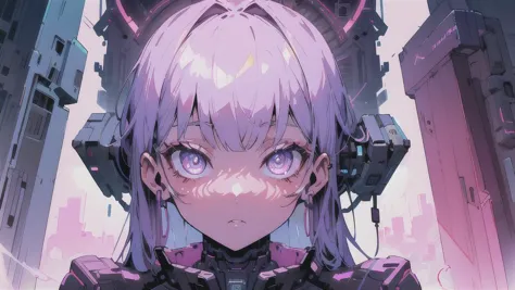 anime girl with headphones in a futuristic city