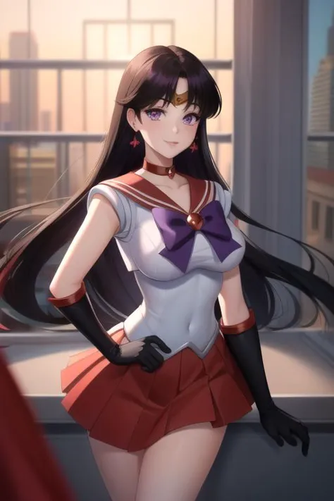 masterpiece, best quality,  sky, clouds, cityscape, smile, looking at viewer, 
,, <lora:sailormars-lora-nochekaiser:1> sailor mars, black hair, diadem, long hair, (purple eyes:1.1), (parted bangs:1.5),   gloves, high heels, magical girl, microskirt, pleated skirt, red footwear, red skirt, sailor senshi uniform, shoes, skirt, white gloves, bow, purple bow, sailor collar, red sailor collar,, (masterpiece:1.2), best quality, high resolution, unity 8k wallpaper, (illustration:0.8), (beautiful detailed eyes:1.6), extremely detailed face, perfect lighting, extremely detailed CG, (perfect hands, perfect anatomy),