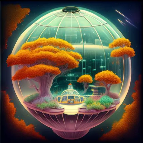 a close up of a picture of a small house in a glass ball