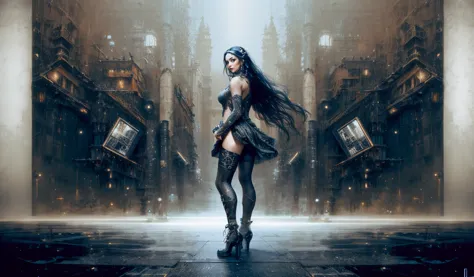 Nessa \(Pokemon Series\) ((by Luis Royo:1.2)) space style, Flat 2D art, (portrait photography:1.3), full front view, full body view, looking at the viewer, masterpiece, best quality, absurdres, detailed, ultra-detailed, masterpiece, best quality, ultra high res, art, (abstract art:1.1), 