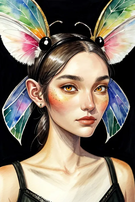 a painting of a woman with butterfly wings on her head