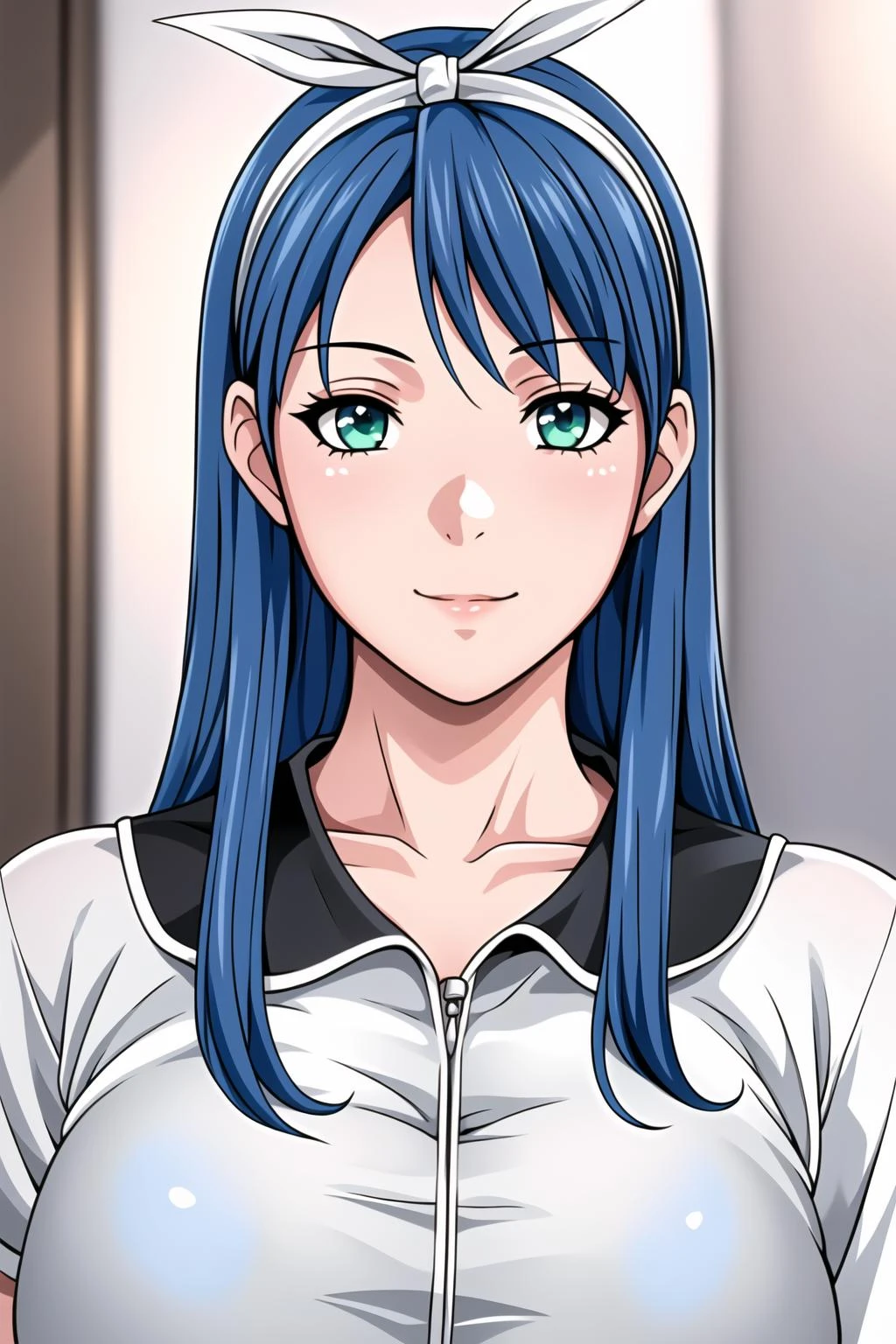 A close up of a person with blue hair and a white shirt - SeaArt AI