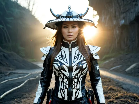 remarkable stylized picture of (Cyborg Samurai assassin:0.7) wearing a high collar motorcycle jacket with japanese writing, fight stance, shoulders implementations of wires and nano Future Tech, Large sedge hat, long hair in wind, weapon, (skull, skeleton, Synthwave sunrise scene with bleaked dark colorful Neon and black details:0.5)
BREAK Gl1tchBasalt  <lora:Gl1tchBasalt-000025:0.75>, abandoned city extraterrestrial landscape with ground made of voronoi-shaped prismatic voxels protruding from black ground in abandoned decaying  city flooded with dense milky-green fog laying on the ground. white-blue voxels
BREAK (from_below:1.2), (realistic raw photograph, shallow depth of field with strong swirly bokeh effect:0.6), analog film grain and analog film physical effects simulation, light leaks and sun flares, ( tessellation:0.9), (surreal ethereal otherworldly scenery:1.15), (lifelike,crisp,precise:1.2), Volumetric lighting, light caustics, sun flares, light leaks and subsurface light scattering