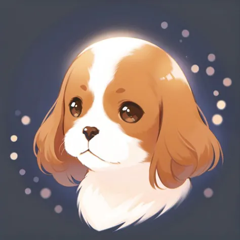 gmic_\(2dxiantiao\), NOBLEDOGS_CKCS  <lora:Noble_Dogs_XL_CKCS_E27:1>, icon with the head of cute cavalier king charles spaniel dog
BREAK shallow dof, swirly bokeh, led lights in smooth background with bokeh, moody cinematic