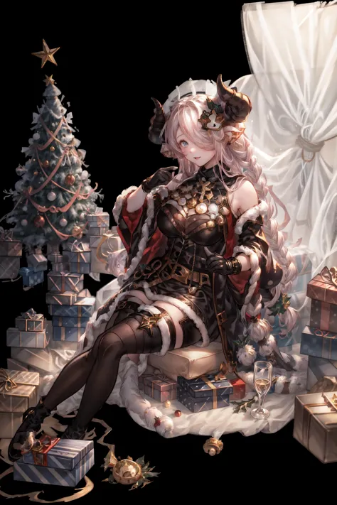 <lora:GBFspArt-000013:0.7>, Xmas, (ver7costume:1.2), 1girl, narmaya \(granblue fantasy\),  draph, demon horns,  portrait of  <lora:NarmayaLoRa:1>,  <lora:add_detail:0.4>,