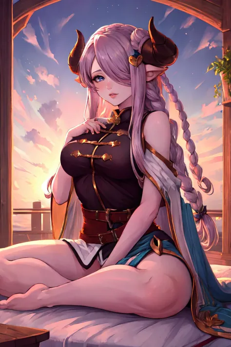 Highly detailed, High Quality, Masterpiece, beautiful, 1girl, solo, narmaya \(granblue fantasy\), draph, <lora:Char_GranblueFantasy_Narmaya:1>, LotusPosition, Lotus position, <lora:Pos_LotusPosition:0.8>