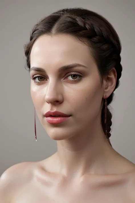 a close up of a woman with a braid in her hair