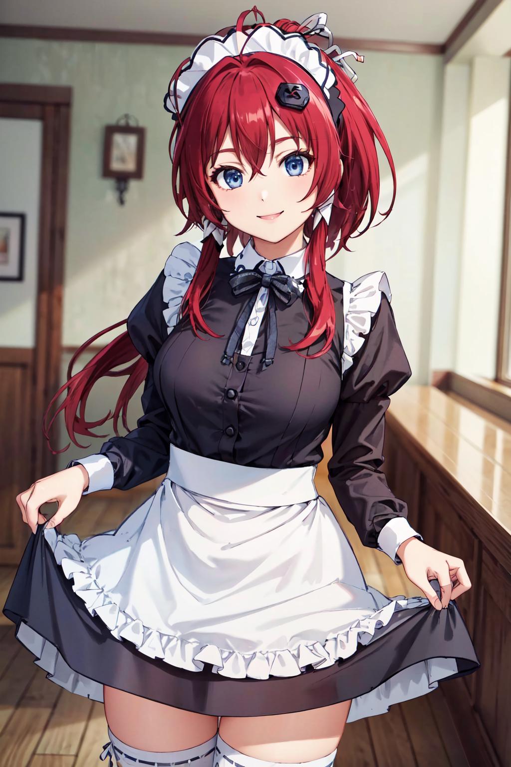 Anime character in maid outfit standing in kitchen with open door - SeaArt  AI