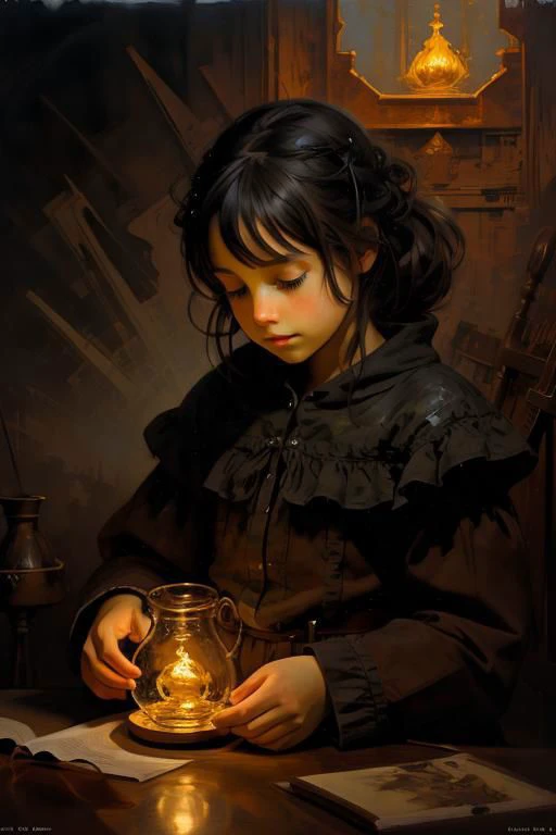 detailed a whimsical fabulous littli girl builds a snowman, color ink flow, 8k resolution, dreamcore, ultra realistic illustration, in style Craig Davison, Ray Caesar, Thomas Eakins. Adorable beautiful, radiant, magical, by Agnes Cecile, by Andr Masson, complementary colors,oil paint