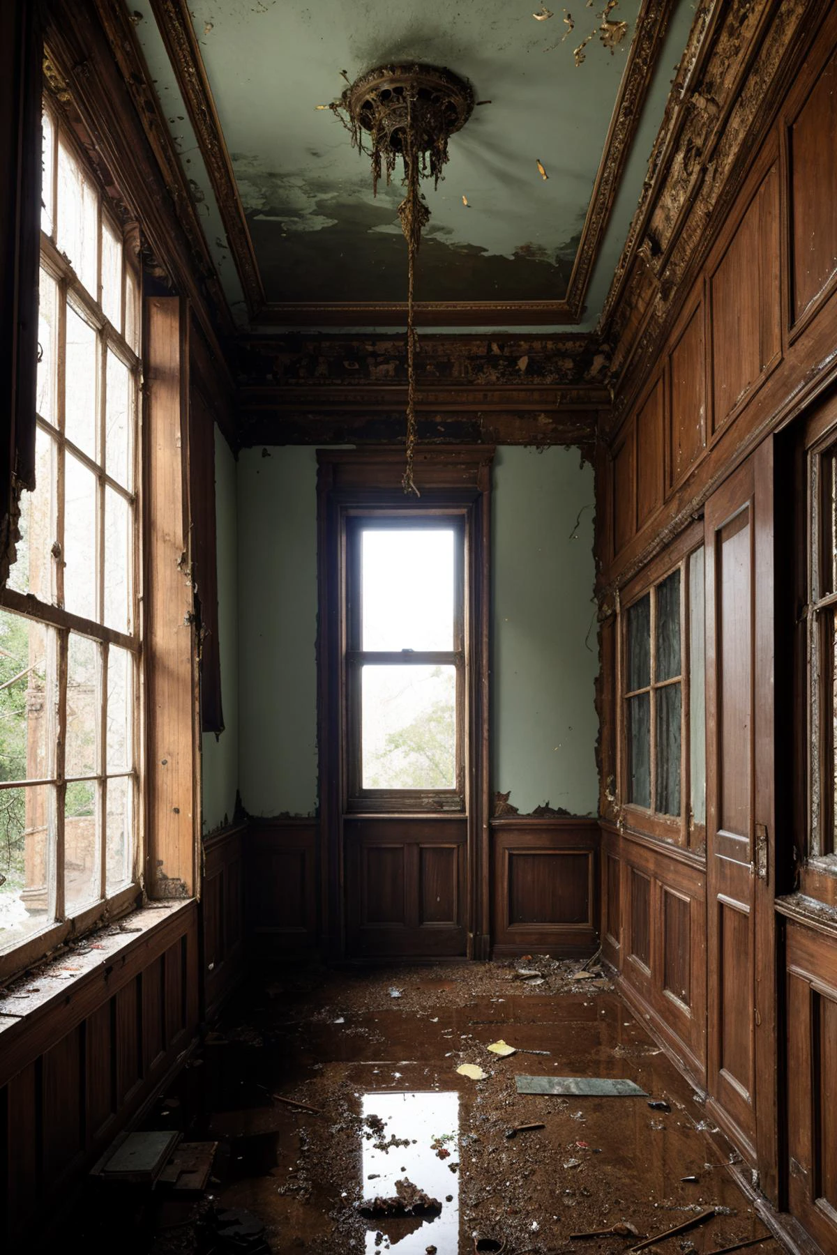 (masterpiece, best quality, high resolution:1.2), Intricate, Detailed Illustration, Dirty Muted Colour Palette, Old Victorian Manor, Interior, Cobwebs, Dust, Destruction, (RAW photo, best quality), (realistic, photo-realistic:1.3), best quality,masterpiece, an extremely delicate and beautiful, extremely detailed, CG ,unity, 8k wallpaper, Amazing, finely detail, masterpiece, best quality, extremely detailed CG unity 8k wallpaper, absurdres, incredibly absurdres, huge filesize , ultra-detailed, highres, extremely detailed, (A scary and abandoned, eerie and rusted, flooded, deformed, old Victorian Manor, (creepy, selective focus:1.2):1.2)