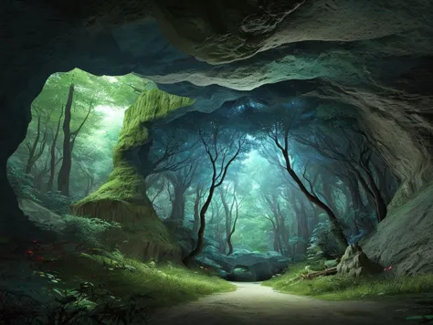 magic forest, cave entrance