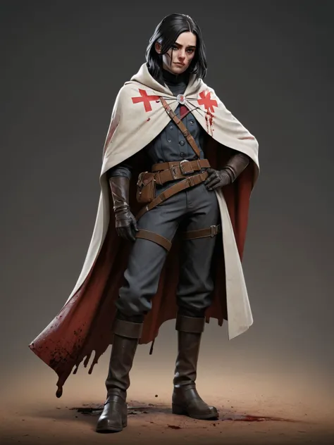 a man in a cape and boots standing with a sword