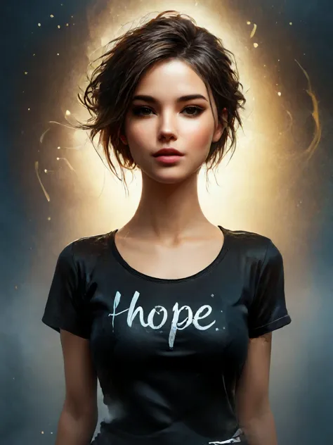 3d render, subsurface scattering, textured skin, highly detailed, realistic face,

An insanely beautiful young woman with "Hope" written on her shirt, looking at viewer, a subtle smile on her lips, black shirt,


<lora:Inkpunk_SDXL:0.8>