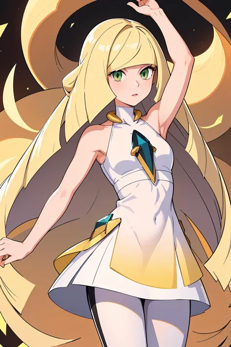 (masterpiece, best quality), 1girl,  <lora:lusamine-pokemon-richy-v1:1> lusaminedef, mature female, very long hair, gem, sleevel...