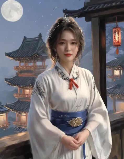 raw photo ,a painting in the style of guidao style, best quality, masterpiece , hdr, best quality, ultra highres,raw photo,A Japanese vampire princess, dressed in a traditional kimono, gazing at the starlit sky from a balcony. Her expression is mysterious and alluring, with a hint of otherworldly grace. The setting could be a castle or traditional Japanese architecture, with visible details of the balcony and the night sky filled with stars. The scene should be as realistic as a high-resolution photograph, with soft and ethereal lighting that highlights her features and the beauty of her attire, creating a mystical and enchanting atmosphere, gmakig,