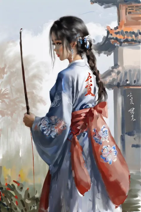 Masterpiece, best quality, 1girl,  a painting in the style of guidao style