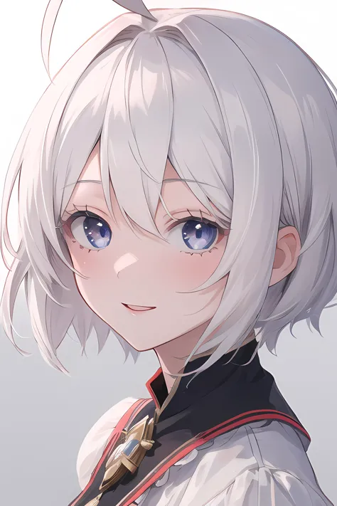 anime girl with white hair and blue eyes wearing a tie