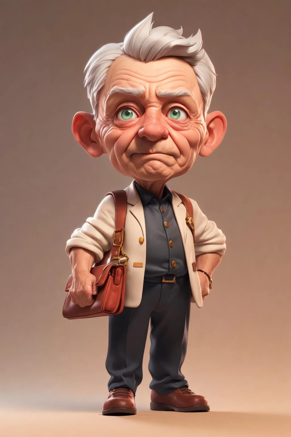 3dcharacter,(1man, wrinkled face, old  male:1.2),   __eyecolor__ eyes, gray __hair-male__, ,purse,(full body:1.2),simple background, masterpiece,best quality,(light Red gradient background:1.1)