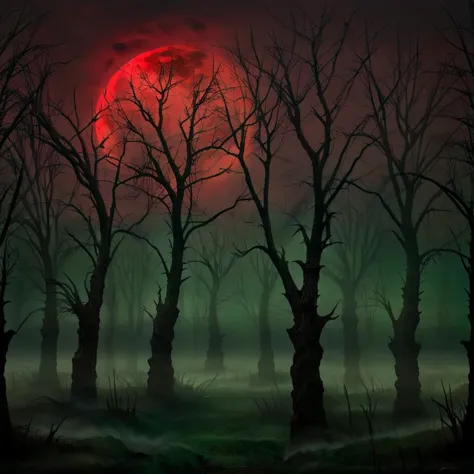 Masterpiece,absurd resolution,8k,high resolution,
NightScapes,3am,creatures,trees,bare tree,night,dark,fog,,horror (theme),green theme,standing,outdoors,creatures behind trees,scary,shades,red sky,red moon
,  <lora:NightScapes_XL14:0.8>