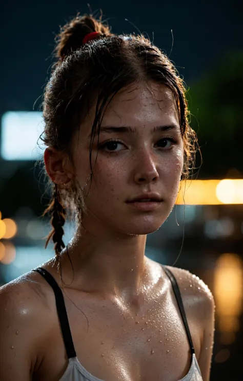 a close up of a woman with wet hair and a wet face