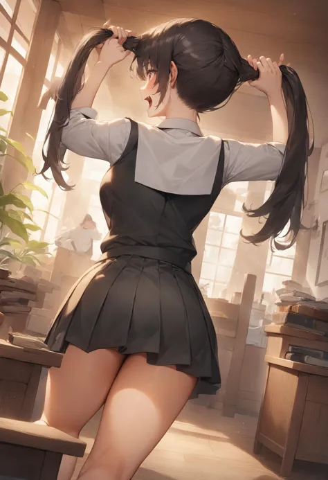 anime girl in school uniform with long hair and a skirt