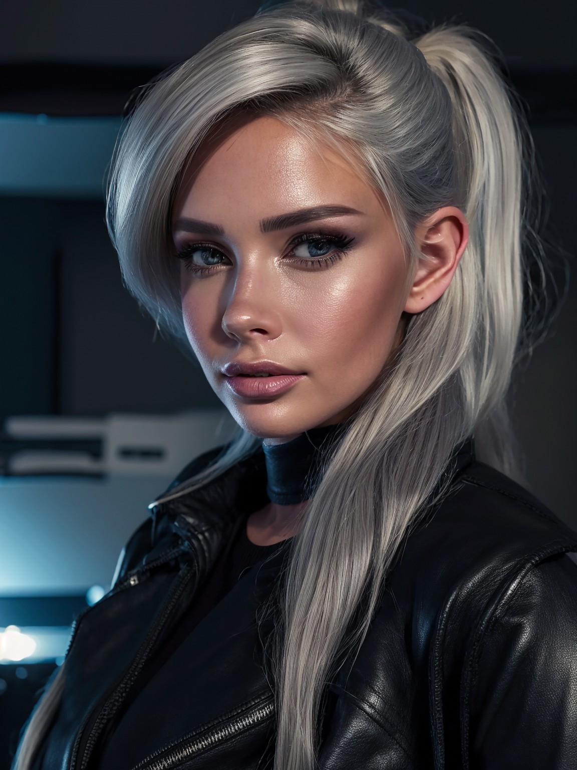 8k portrait of a girl, AlanahPearce, white hair, brown eyes, high ponytail  - SeaArt AI