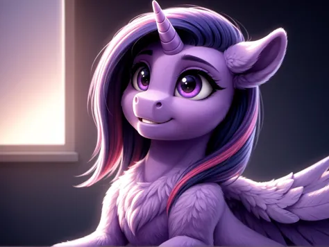 (((score_9, epic-Ultra-HD-details, epic-Ultra-HD-highlights, upscaled-resolution, source_cinema, physically-realistic, lit, pony-characteristics)))
ratingsafe, Twilight Sparkle, female unicorn pony, (unicorn horn), ((cute, little, fuzzy pony, purple fur)), (high quality, detailed, beautiful), shiny, adorable face, detailed beautiful eyes, (wings:1.05), diadema, sunlight, outstanding, countershading, detailed soft lighting, ear fluff, hoof on face, cinematic vintage photography
\\ Made with ONE FOR ALL checkpoint by Chaos Experience @ https://civitai.com/user/ChaosExperience/ \\