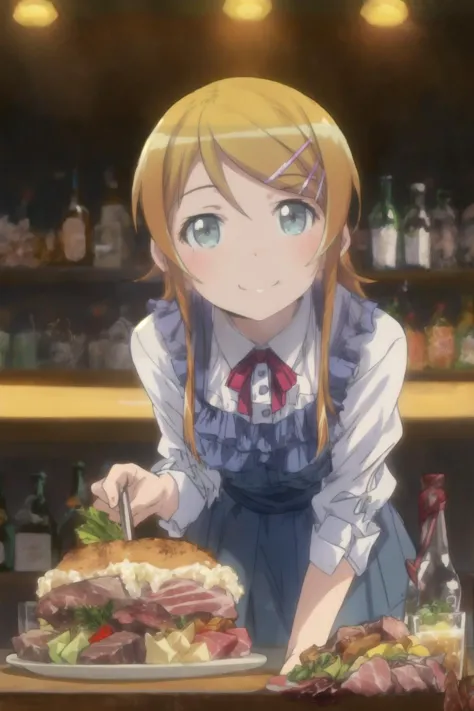 anime girl in uniform preparing a sandwich in a restaurant