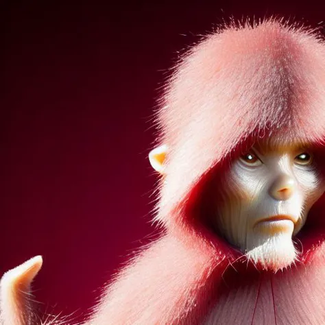 a close up of a person wearing a pink fur coat