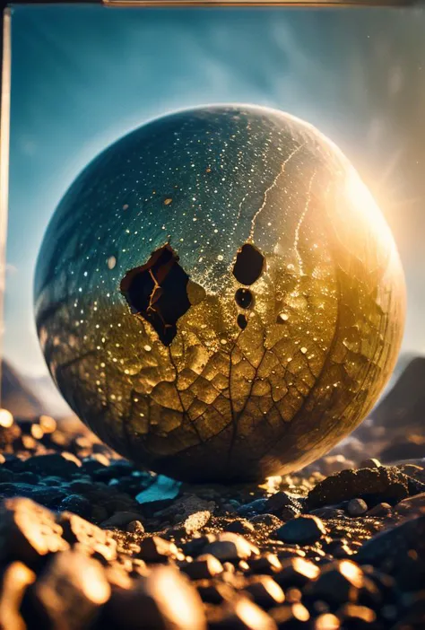 Capture the modern casual essence of Sisyphus as he relentlessly pushes a sphere up a desolate mountain slope. Explore the sombe...