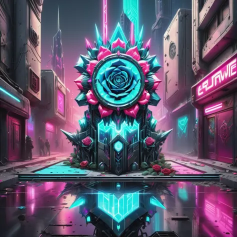 ((melhor qualidade)), ((obra de arte)), ((realista,arte digital)), (hiper detalhado),DonMR0s30rd3rXL condecorou o cavaleiro da rosa Synthwave Street Art District, Concreto,materiais pré-fabricados, luzes de poço enterradas, Iluminação pontual de pinos, renderização de octanas 