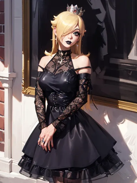 araffe dressed in a black dress and a crown poses for a picture