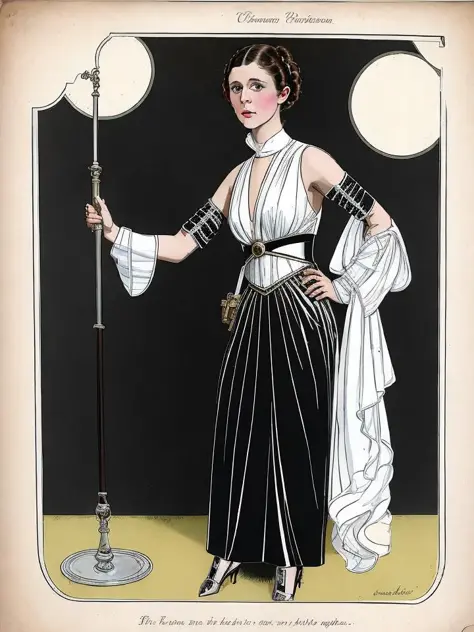 <lora:fashion:1> fashion plate, edwardian, princess leia