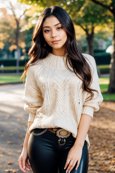 S360_XxlaynaMarie, (24 years old), long hair, smiling, modern photo, (wearing edgPO pullover, edgPO), <lora:edgPullovers:1>, (wearing leggings), (cowboy shot:1.3), (35mm, F/2.8) Photo Focus, DOF, Aperture, insanely detailed and intricate, character, hypermaximalist, beautiful, revealing, appealing, attractive, amative, hyper realistic, super detailed, beautiful woman, ((detailed eyes)), long eyelashes, (glossy lips), in the park